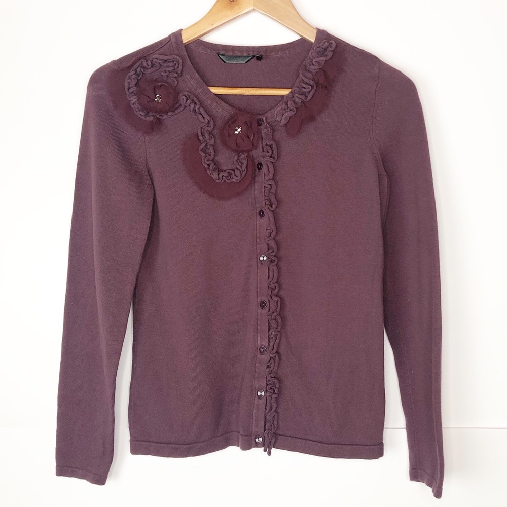 GUC Daisy Fuentes Ruffle Button Down Cardigan